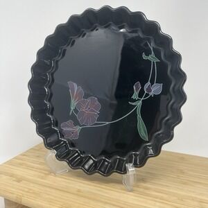 Mikasa Tango 9" Quiche Dish Plate Pie Made in Japan Black Floral Flowers  UPOO88